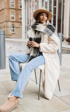 Cream Longline Borg Coat