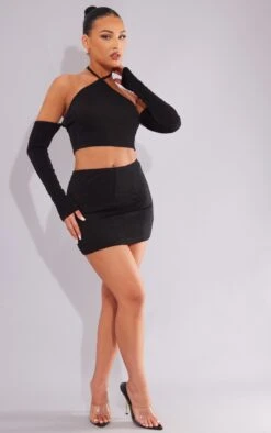 Black Seam Detail Micro Mini Skirt