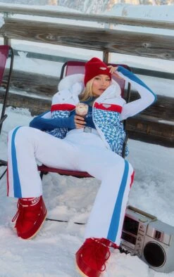 PRETTYLITTLETHING SKI White And Red Fit And Flare Pants
