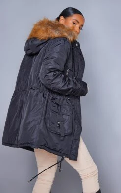 PRETTYLITTLETHING Black Nylon Faux Fur Hooded Parka Jacket 8 PRETTYLITTLETHING Black Nylon Faux Fur Hooded Parka Jacket -Modern Wear Boutique 0728ed9376be4fbac7387b5fbc07ac8c3cbfc174 cmn7925 2