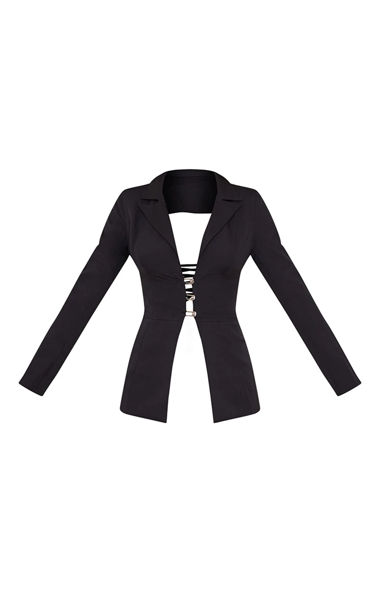Black Fitted Lace Up Back Blazer 5 Black Fitted Lace Up Back Blazer - Image 5