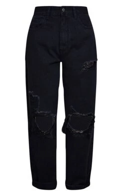 PRETTYLITTLETHING Washed Black Open Knee Ripped Turnup Boyfriend Jeans -Modern Wear Boutique 0952a24de6cc1998869deec65068ba50e5bb0aef cmp3231 5