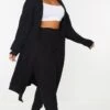 Plus Black Ribbed Knit Midi Cardigan