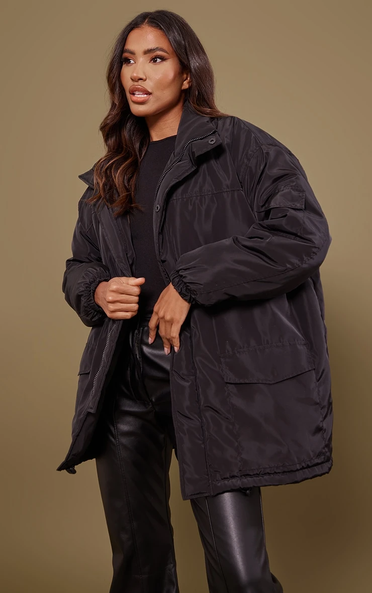 Black Oversized Pocket Detail Longline Jacket 1 Black Oversized Pocket Detail Longline Jacket