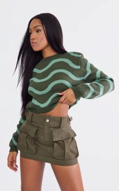 Khaki Swirl Jacquard Crop Jumper