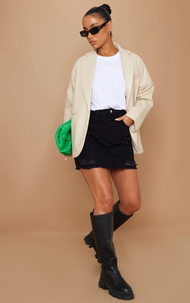 Black Basic Ripped Denim Mini Skirt 1 Black Basic Ripped Denim Mini Skirt