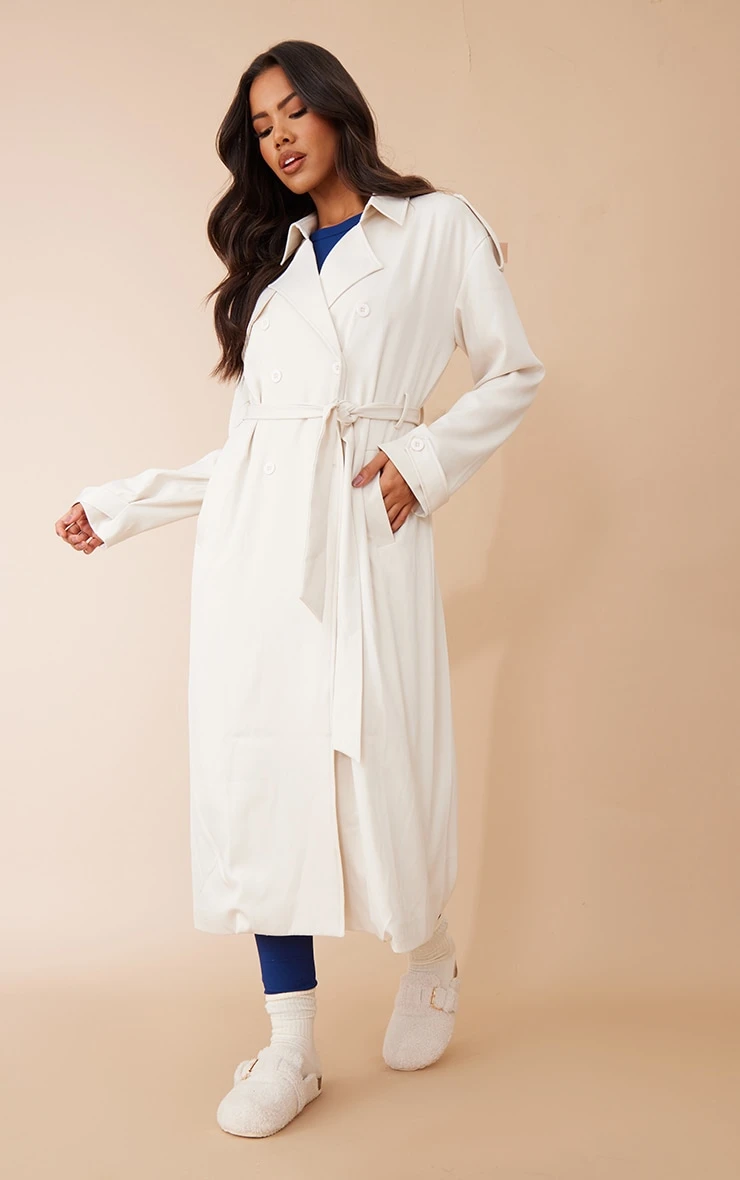 Off White Woven Double Breasted Drapey Trench 3 Off White Woven Double Breasted Drapey Trench - Image 3