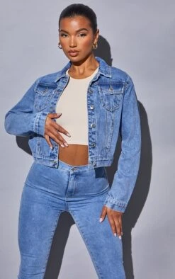 Light Blue Wash Basic Cropped Denim Jacket