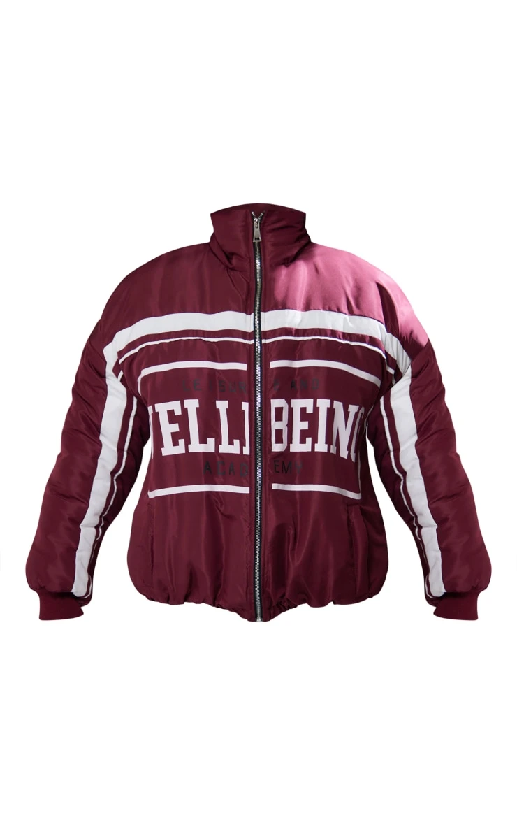 Burgundy Slogan Front Oversized Puffer Jacket 5 Burgundy Slogan Front Oversized Puffer Jacket - Image 5