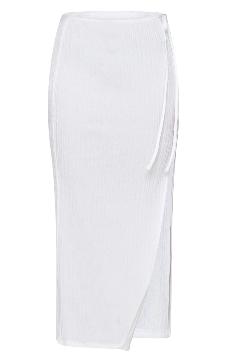 White Textured Tie Side Midi Skirt 5 White Textured Tie Side Midi Skirt - Image 5