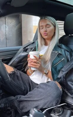 PRETTYLITTLETHING Washed Black Open Knee Ripped Turnup Boyfriend Jeans