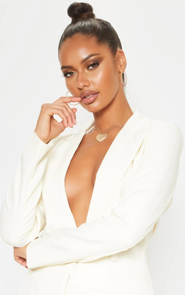 Cream Double Breasted Woven Blazer 5 Cream Double Breasted Woven Blazer - Image 5