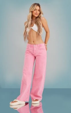 Washed Pink Wide Leg Low Rise Jeans