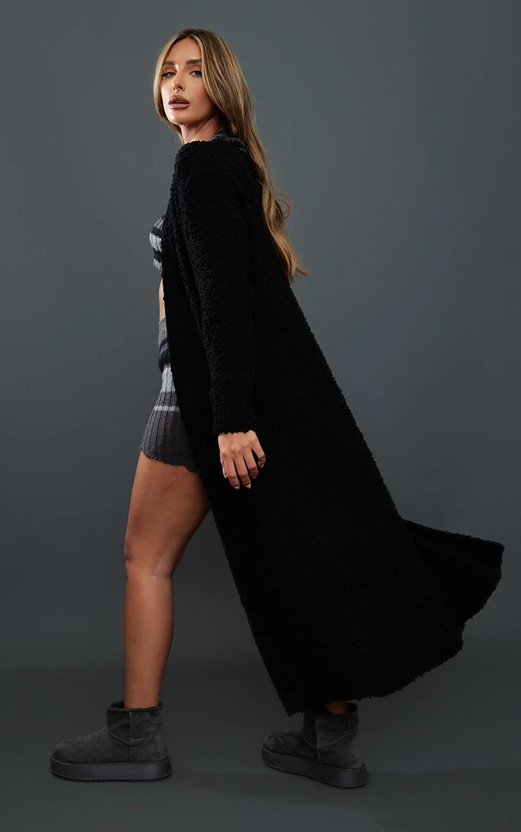 Black Bobble Knit Maxi Cardigan 2 Black Bobble Knit Maxi Cardigan - Image 2