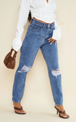 PRETTYLITTLETHING Dark Blue Knee Rip Mom Jeans -Modern Wear Boutique 0fcba299da79e92a78c20f88c18d2e4dedcf71f7 cmc3993 2
