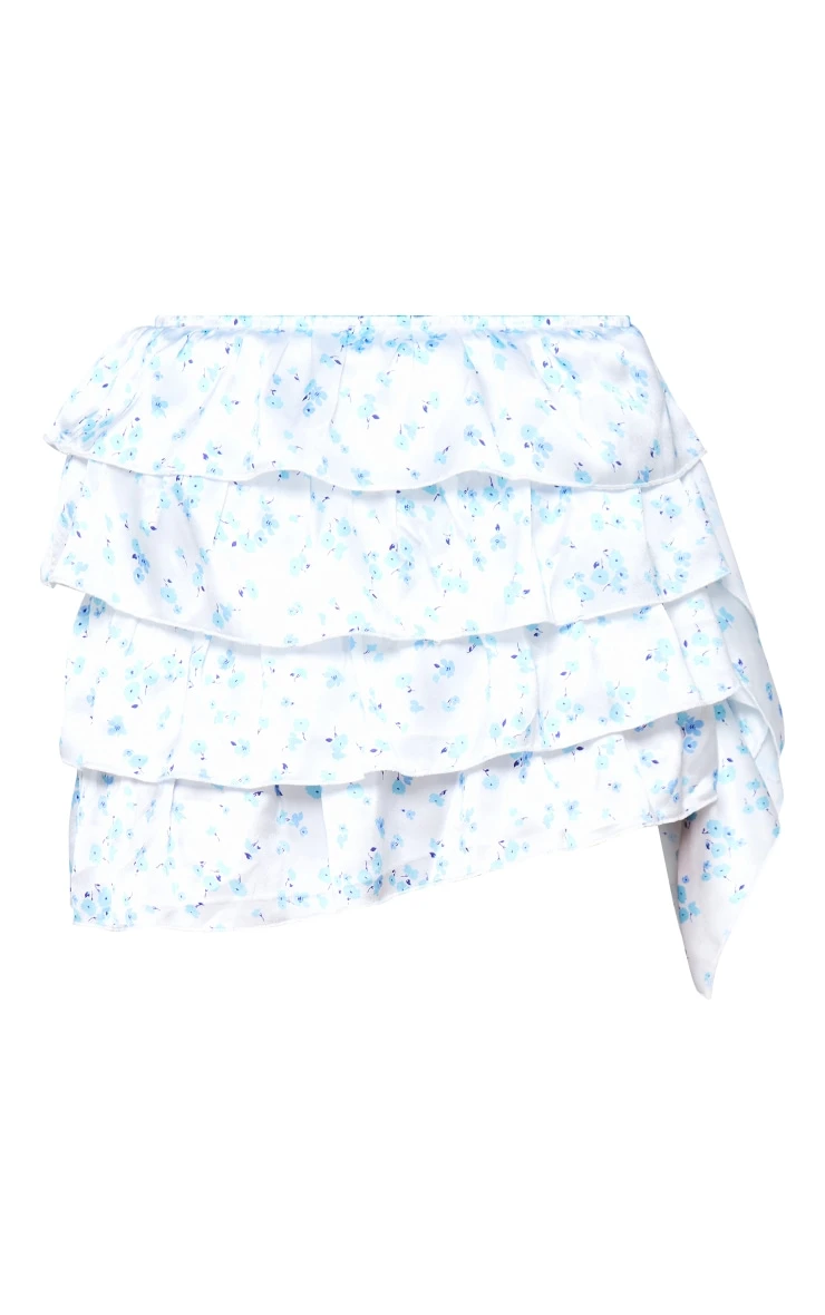 Blue Floral Printed Ruffle Tiered Mini Skirt 6 Blue Floral Printed Ruffle Tiered Mini Skirt - Image 6