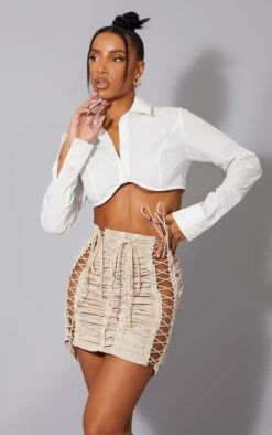 Nude Lace Up Ruched Detail Mini Skirt -Modern Wear Boutique 12e2ebc9f8d0db4ac59af83095c6dca8c645c94e cmu2756 4