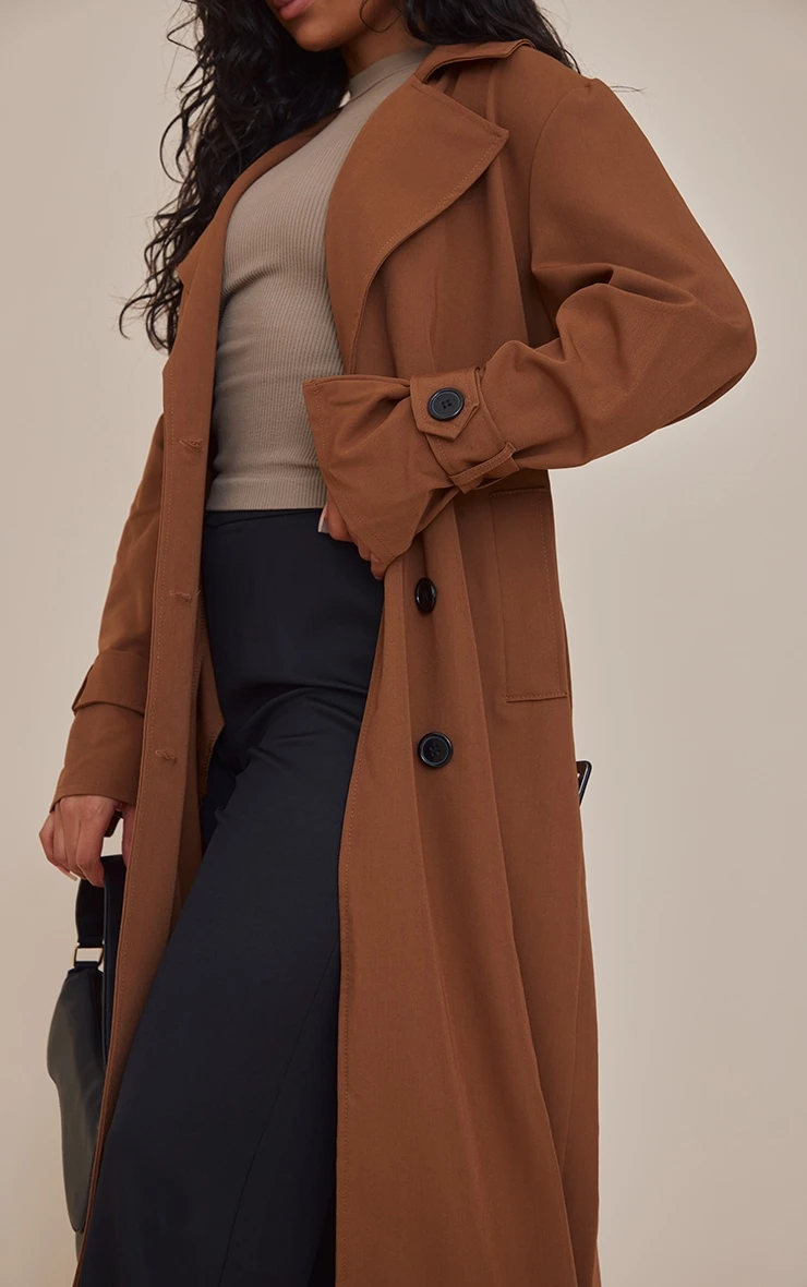 Camel Belted Military Trim Trench Coat 4 Camel Belted Military Trim Trench Coat - Image 4