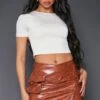 Tan Faux Leather Pocket Detail Micro Mini Skirt