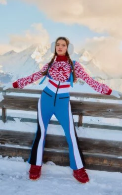 PRETTYLITTLETHING SKI Blue And Red Flare Scuba Suit