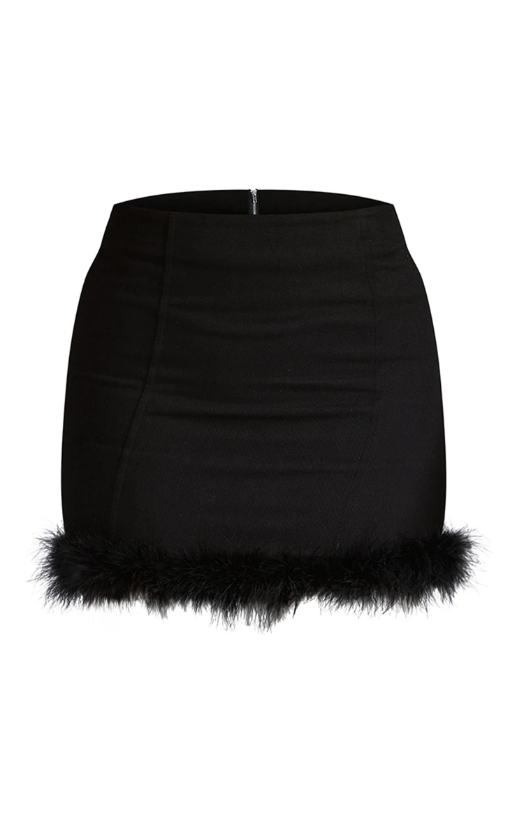 Black Feather Trim Denim Mini Skirt 6 Black Feather Trim Denim Mini Skirt - Image 6