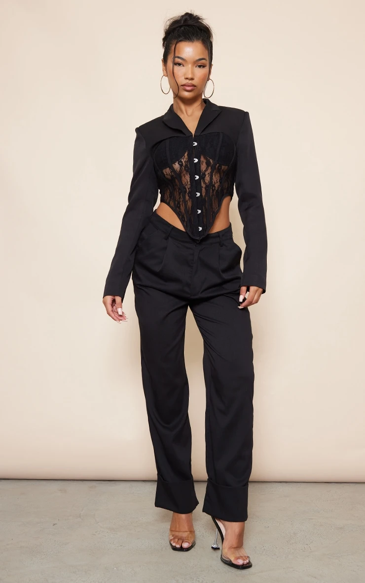 Black Lace Boned Corset Detail Cropped Blazer 3 Black Lace Boned Corset Detail Cropped Blazer - Image 3