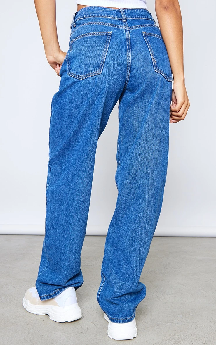 Mid Blue Wash Dipped Back Waistband Boyfriend Jeans 4 Mid Blue Wash Dipped Back Waistband Boyfriend Jeans - Image 4
