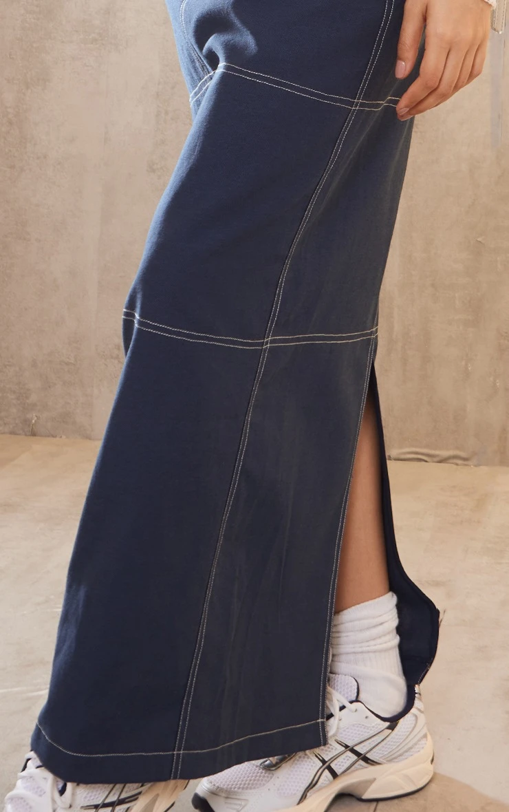 Dark Blue Contrast Stitch Lightweight Twill Midaxi Skirt 4 Dark Blue Contrast Stitch Lightweight Twill Midaxi Skirt - Image 4