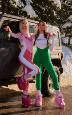 PRETTYLITTLETHING SKI Pink And White Scoop Neck Scuba Suit