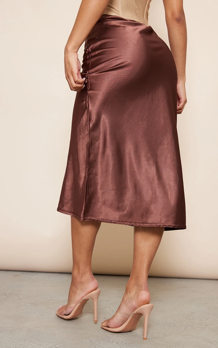 Chocolate Brown Satin Bias Cut Midi Skirt 3 Chocolate Brown Satin Bias Cut Midi Skirt - Image 3
