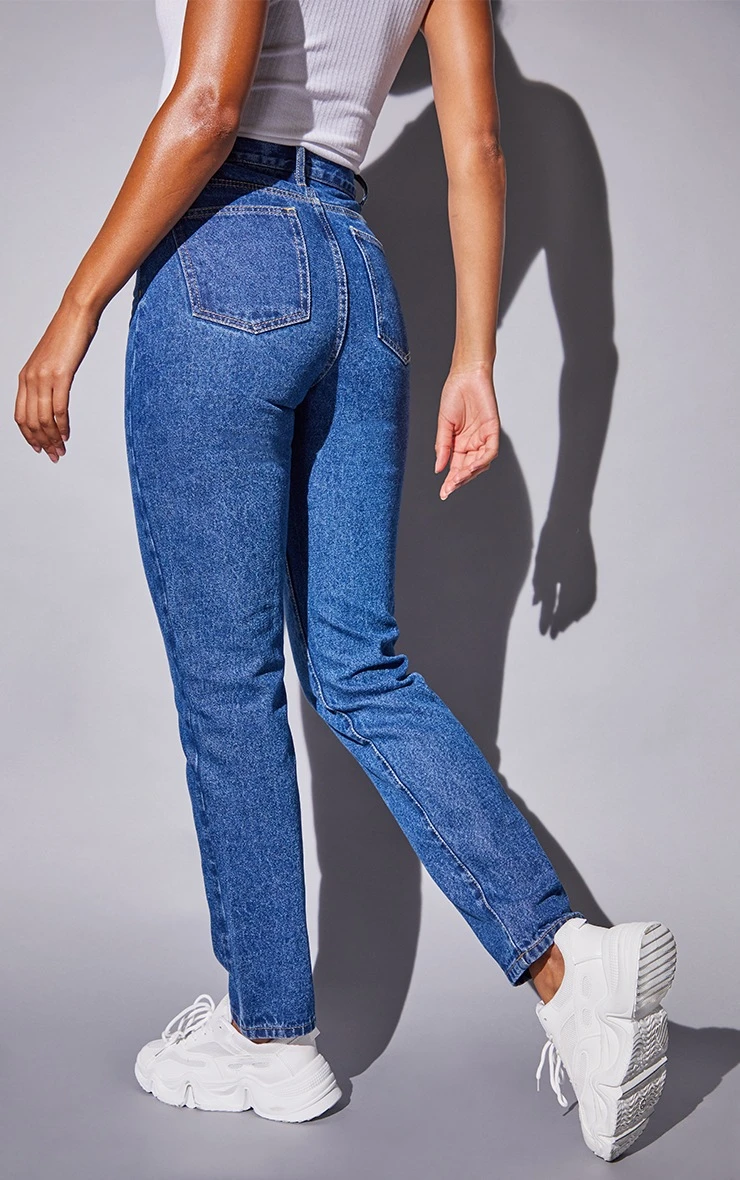 Mid Blue Wash Basic Straight Leg Jeans 4 Mid Blue Wash Basic Straight Leg Jeans - Image 4