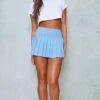 Light Blue Stretch Woven Low Rise Pleated Micro Mini Skirt