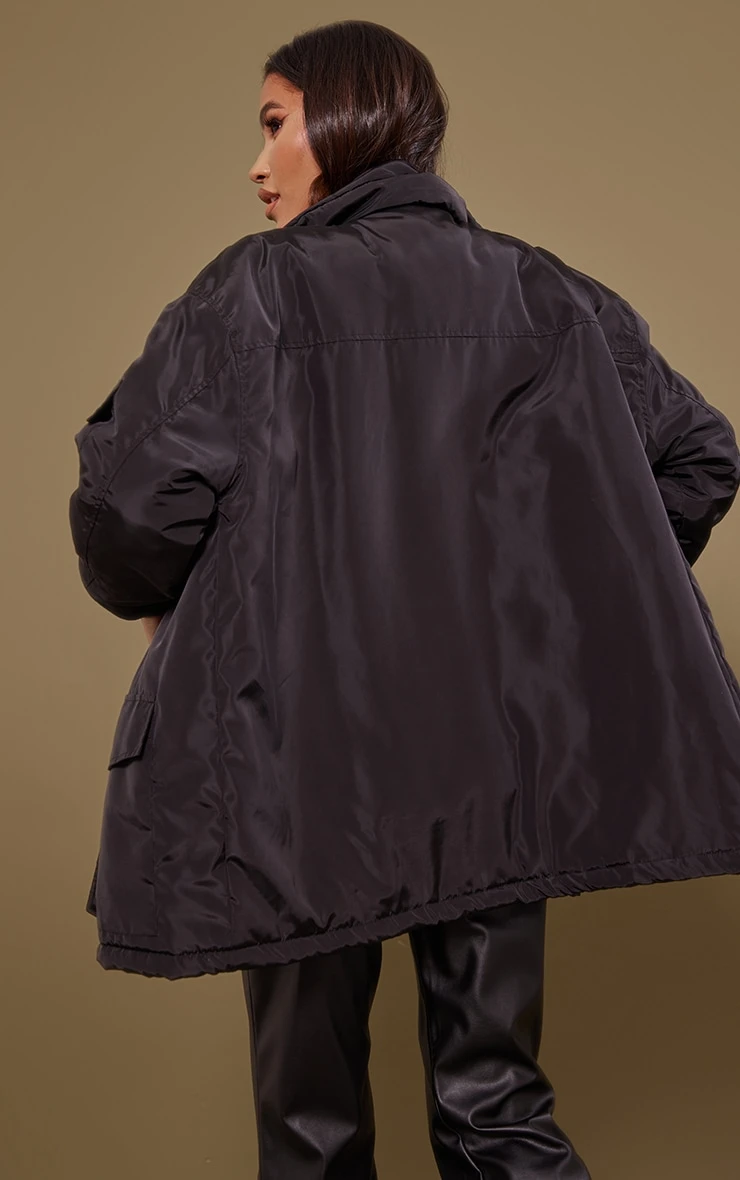 Black Oversized Pocket Detail Longline Jacket 2 Black Oversized Pocket Detail Longline Jacket - Image 2