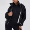 Black Rubberised Hooded Drawstring Jacket