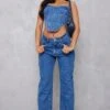 Mid Blue Wash Scattered Diamante Detail Wide Leg Jean