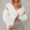 Cream Eyelash Knit Cut Out Oversized Cardigan
