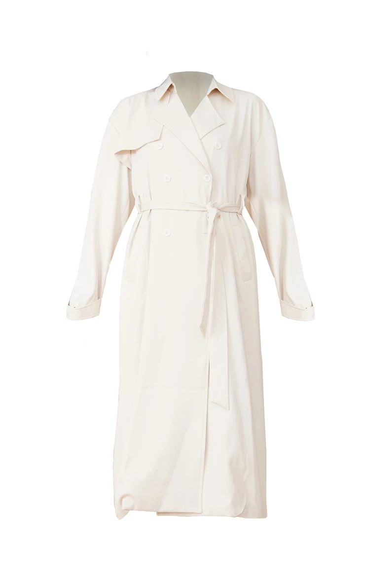 Off White Woven Double Breasted Drapey Trench 5 Off White Woven Double Breasted Drapey Trench - Image 5