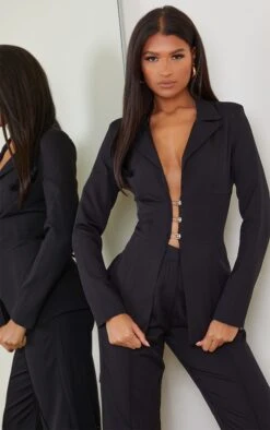 Black Fitted Lace Up Back Blazer