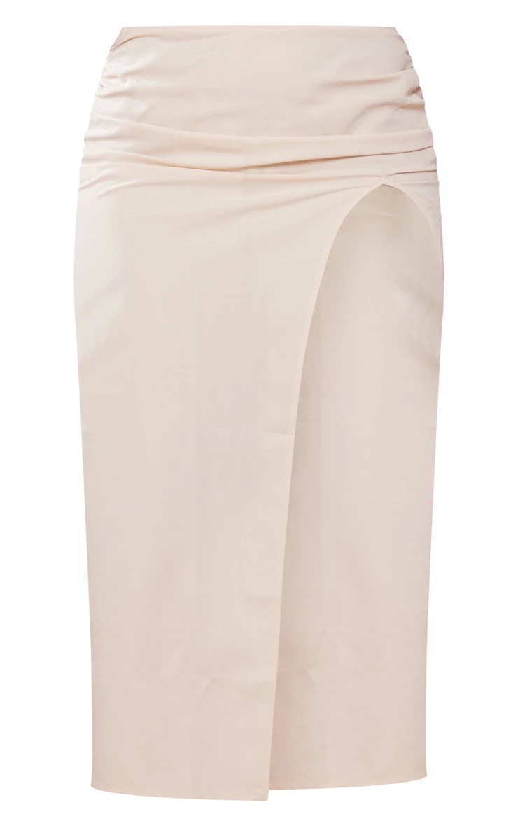 Cream Woven Low Rise Ruched Side Midi Skirt 5 Cream Woven Low Rise Ruched Side Midi Skirt - Image 5