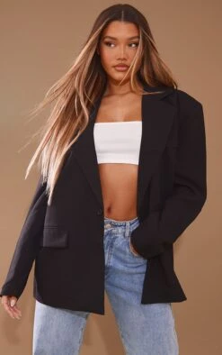 Black Boxy Oversized Drop Shoulder Dad Blazer