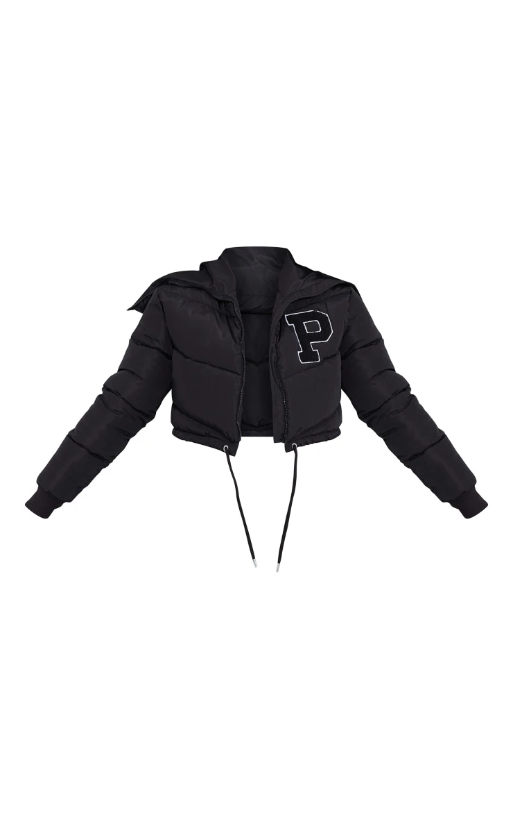 Black Oversized Collar Slogan Front Puffer Jacket 5 Black Oversized Collar Slogan Front Puffer Jacket - Image 5