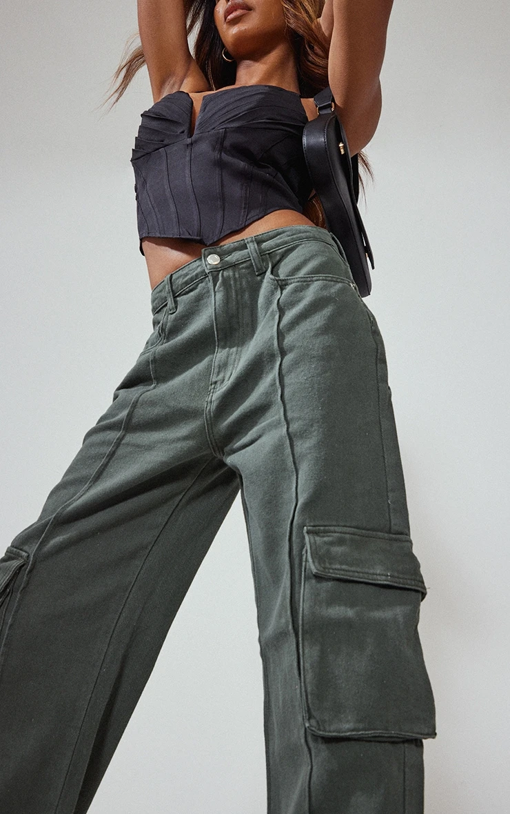 Khaki Cargo Pocket Detail Baggy Boyfriend Jeans 5 Khaki Cargo Pocket Detail Baggy Boyfriend Jeans - Image 5