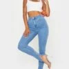 Light Blue Wash Side Split Hem Skinny Jeans
