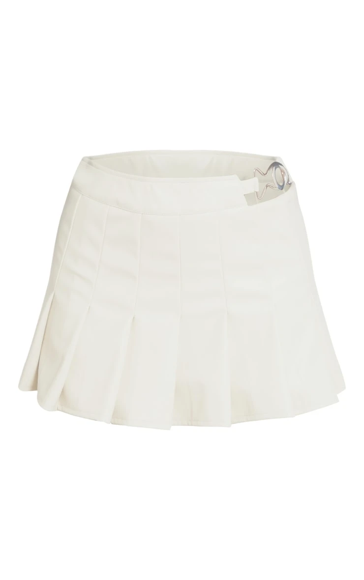 Cream Faux Leather Buckle Pleated Micro Mini Skirt 6 Cream Faux Leather Buckle Pleated Micro Mini Skirt - Image 6