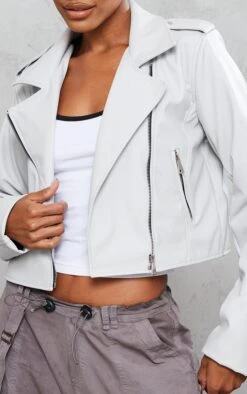 Light Grey Basic Faux Leather Biker Jacket -Modern Wear Boutique 25d854cc063e1b341989b5856ff3f651db77db82 cnd2002 4