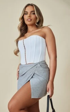 Grey Marl Contrast Stitch Lightweight Twill Fold Over Mini Skirt