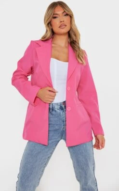 Hot Pink Fitted Structured Basic Blazer