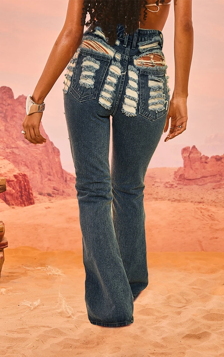 Mid Blue Wash Extreme Distressed Lace Slim Fit Jeans 3 Mid Blue Wash Extreme Distressed Lace Slim Fit Jeans - Image 3