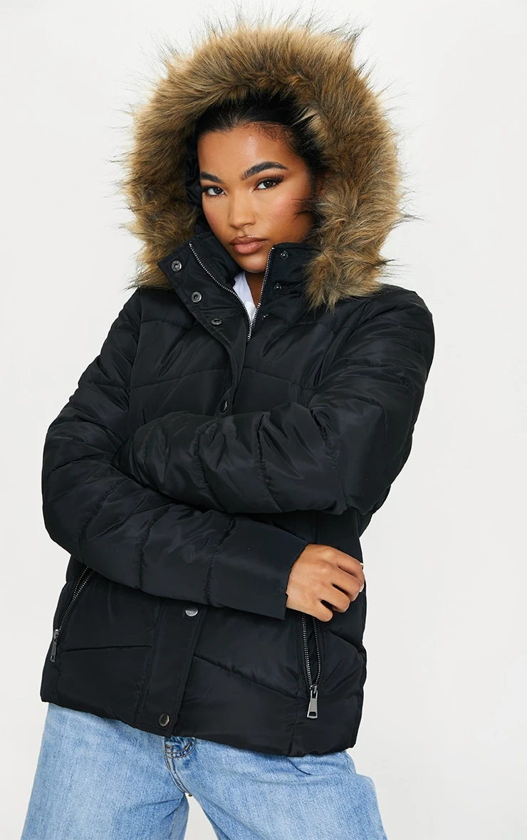 Black Quilted Mara Faux Fur Hooded Puffer Jacket 4 Black Quilted Mara Faux Fur Hooded Puffer Jacket - Image 4