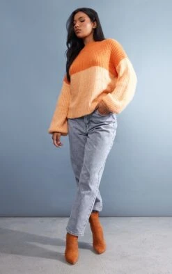Orange Colour Block Brushed Knit Oversized Jumper -Modern Wear Boutique 29f59660ae5ad3543f87ec19346430a6df3da6d9 cnb1405 3